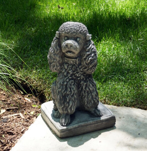 Poodle Garden Sculpture Cement Bows Outdoor Statuary Stone art